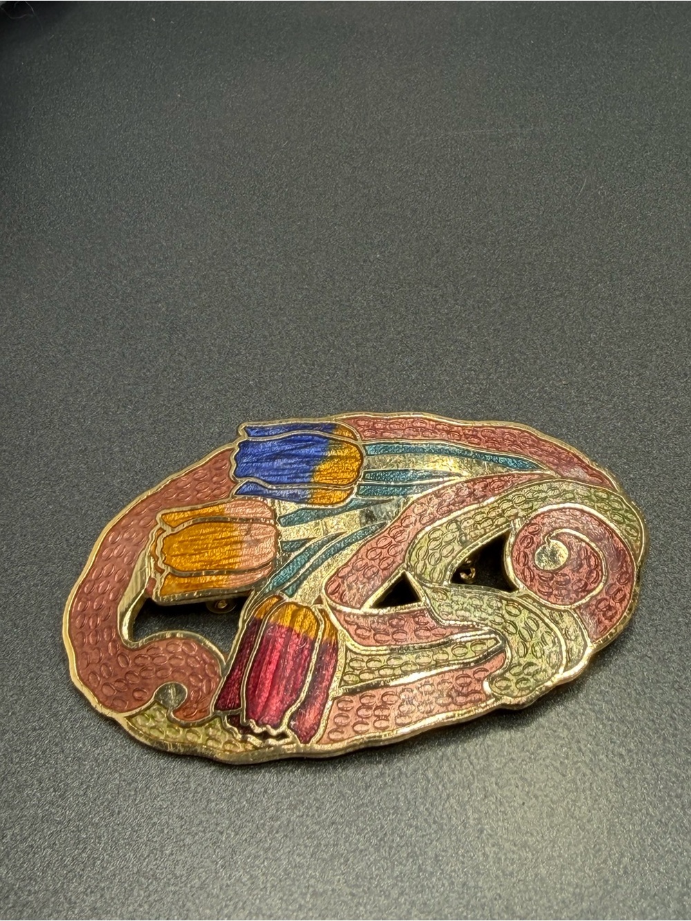 😎30%off Vintage Cloisonné Tulips brooch #169clo